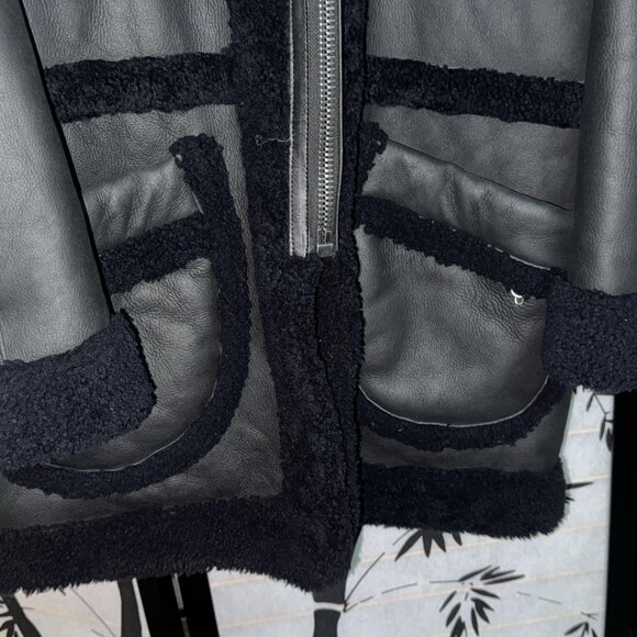 Size:6💕 Coach Genuine Black Shearling Two Side with Hoodie Tall Jacket Coat - Picture 7 of 16